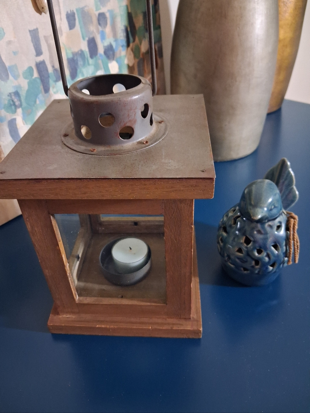 Rustic Wood and Metal Lantern - Brown